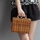 Women straw handbag bag brown button