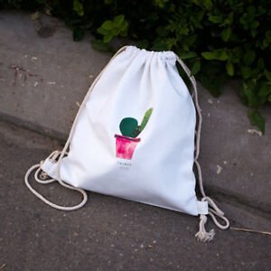 Canvas Drawstring Travel Backpack Student Bag Cactus Backpack