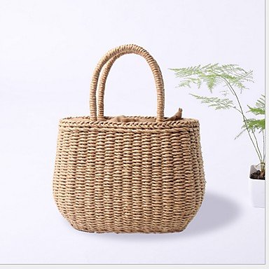 Women's Hollow Grass Top Tote Solid Color Khaki