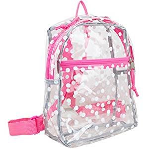 Mini Backpack with Adjustable Straps, White Dots with Pink Trim