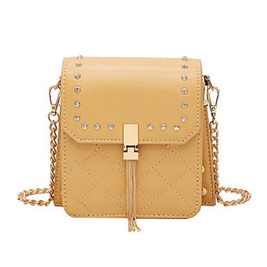 Women's chain PU crossbody bag pure black / white / yellow