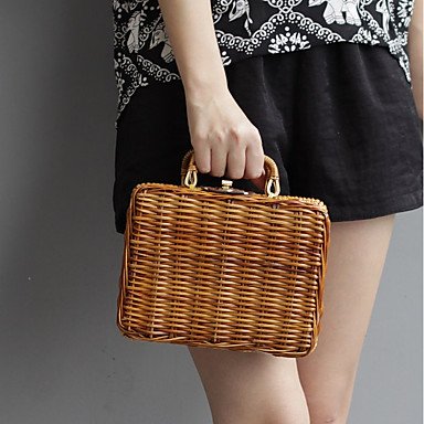 Women straw handbag bag brown button