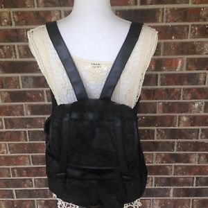 Retro black leather backpack buckle close