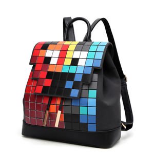 Woman backpack laser mosaic pattern geometry cube bags backpack