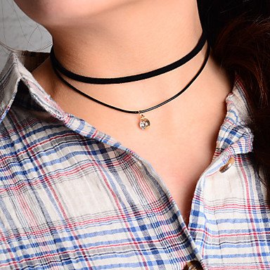 Women crystal pendant necklace, collar tattoo, tattoo style, simple style black necklace jewelry party, leisure