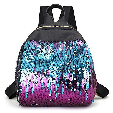 Women bag leather backpack sequins, zippers white, black, rainbow