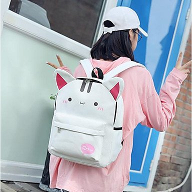 Handbag canvas backpack zipper white , pink blush