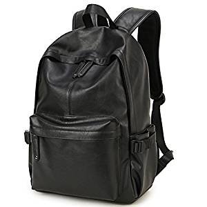 TOP PU Leather Laptop Backpack School College Rucksack Bag Black