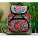 Red roses embroidered canvas backpack