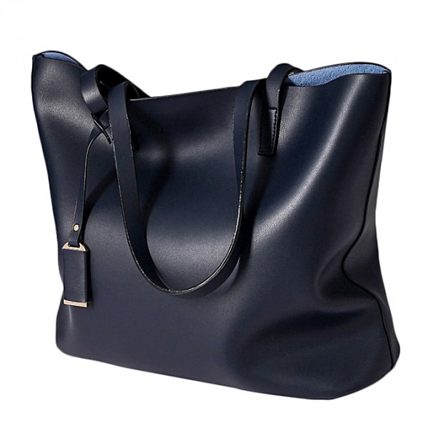 Fashion Women Single Shoulder Bag PU Leather Solid Color Blue