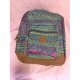 Pink, blue, and green trim backpack brown imitation