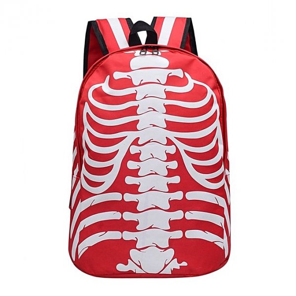 Mass luminous skull print casual style backpack shoulder bag red