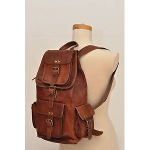 Female brown antique leather travel backpack computer bag Messenger