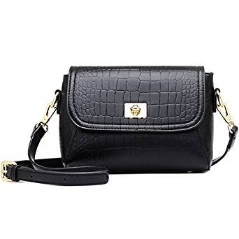 Black crocodile leather messenger bag women