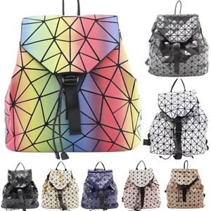 Women cubic geometric pattern fashion backpack schoolbag