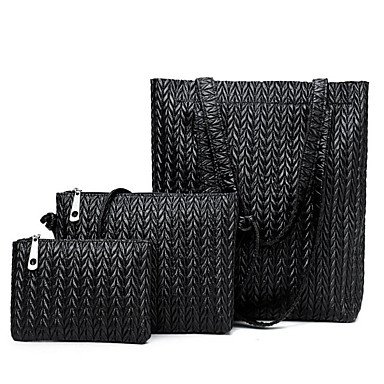 Women's Zipper PU Bag Set 3 Piece Wallet Set Black/Brown/Blue