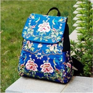 Blue rose embroidery women backpack backpack large capacity shoulder bags