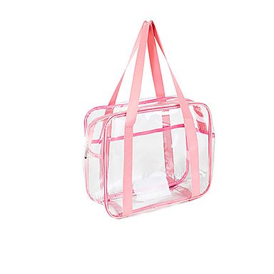 PU zipper tote bag solid color daily black / pink / light blue