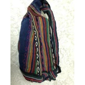 Retro, folding, multi-color woven backpack or handbag