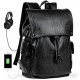 Men's Backpack with USB Leather Waterproof Backpack School College Bookbag Laptop Computer Backpack Leather Travel Bag Extra Cap