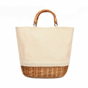 Women's elliptical bottom linen stitching wicker bag fashion weave