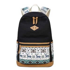 Retro canvas backpack women lovely deer printed travel bag