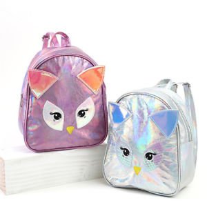 Cute girl owl holographic laser mini children school bags