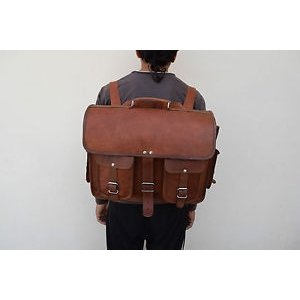 Vintage leather messenger bag laptop backpack