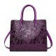 Women's Embossed Leather Tote Floral Print Black/Purple/Blue