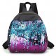 Women bag leather backpack sequins, zippers white, black, rainbow