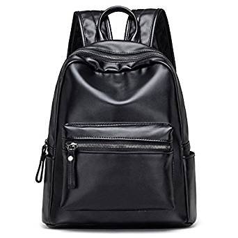 Faux Leather Black Daily Backpack for Women