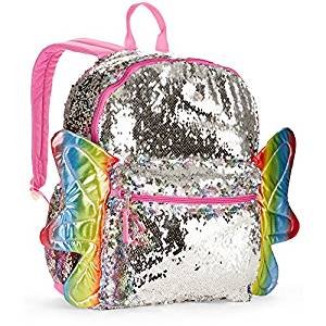 Sequined animal backpack school bags girls butterfly wings and side pockets