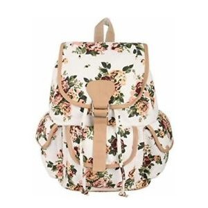 Women backpack handbag Beige Rose Print