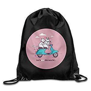 Cute cat driving a motorcycle neutral drawstring bag