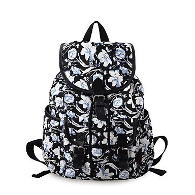 Handbag canvas backpack button, mode, geometric print in black, gray black