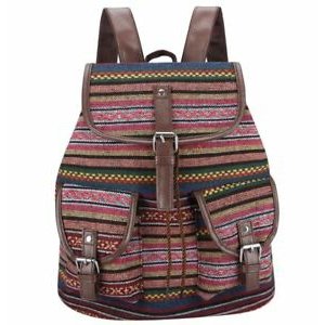 Women retro canvas backpack red backpack Festival