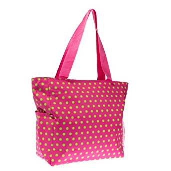 Lime purple dots beach shopping bag (magenta and lime)