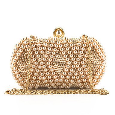 Women's Pearl Polyester Evening Bag Geometric Pattern White/Crimson Pink/Almond