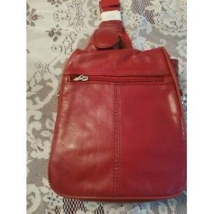 Soft red lateral shoulder bag, a backpack multiple pockets