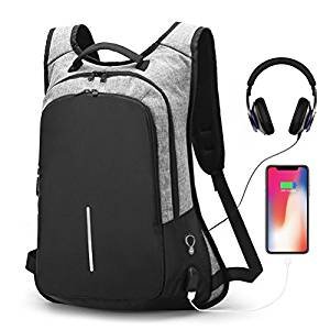 Anti-theft Smart Laptop Backpack with USB Charging Port & Headphone Hole, Professional Business Travel Computer Rucksack College