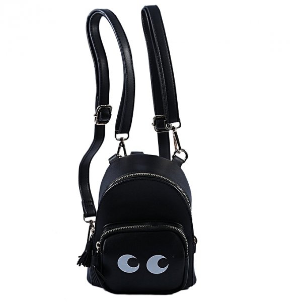 Cartoon female fashion casual leather backpack schoolbag travel photography backpack black