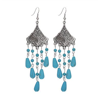 Women turquoise tassel earrings, sterling silver, turquoise flower tassels, retro, blue everyday casual