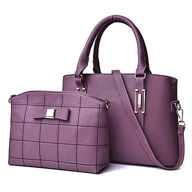 Women's Zipper PU Bag Set Solid Color 2 Piece Wallet Set Black/Purple/Blue/Autumn; Winter