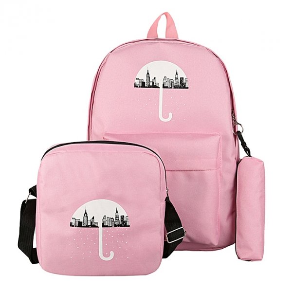 Fashion Woemn Student Pattern Canvas School Backpacks+Crossbody Bag+Pen Bag