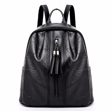 Women bag zipper black leather backpack