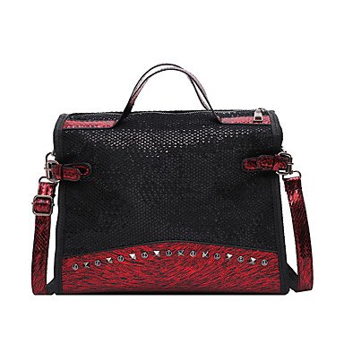 Ladies Sequins/Studs Synthetic Top Handle Bags Color Blocks Silver/Wine Red