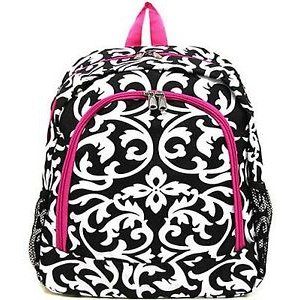 Personalized pink damask big school backpack