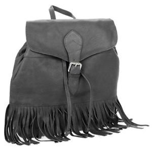 Black Drawstring backpack bag buckle flip tassels