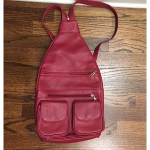 Red leather backpack