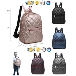 Metallic soft leather backpack students bag backpack